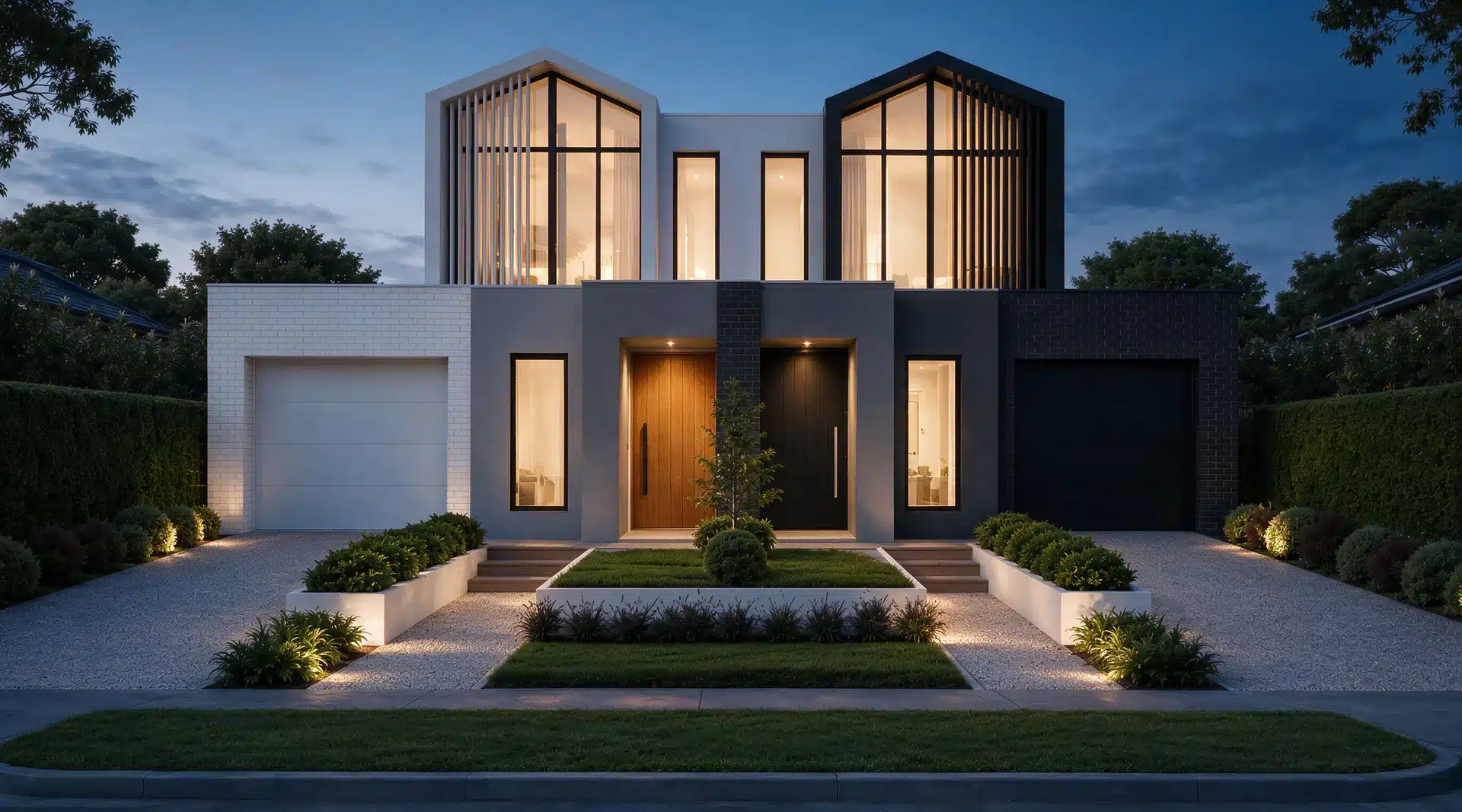 Lumiere dual occupancy in Pascoe Vale by Senka Homes at night